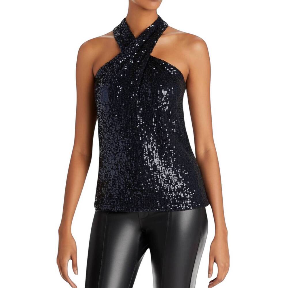 NEW GENERATION LOVE nicola sequin halter top in navy